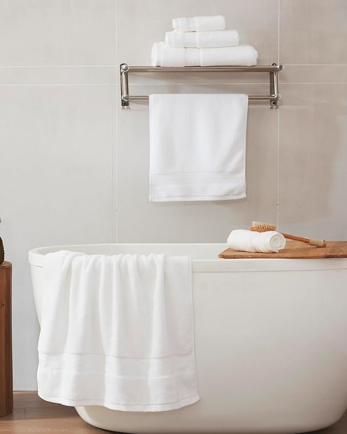 COZYART White Bath Towel Sets, Premium Turkish Cotton Large Towel Set for Bathroom, 650 GSM Luxury Bathroom Sets Pcs with 2 Bath Towels, 2 Hand Towels, 2 Washcloths, Ultra Soft and Water Absorbent