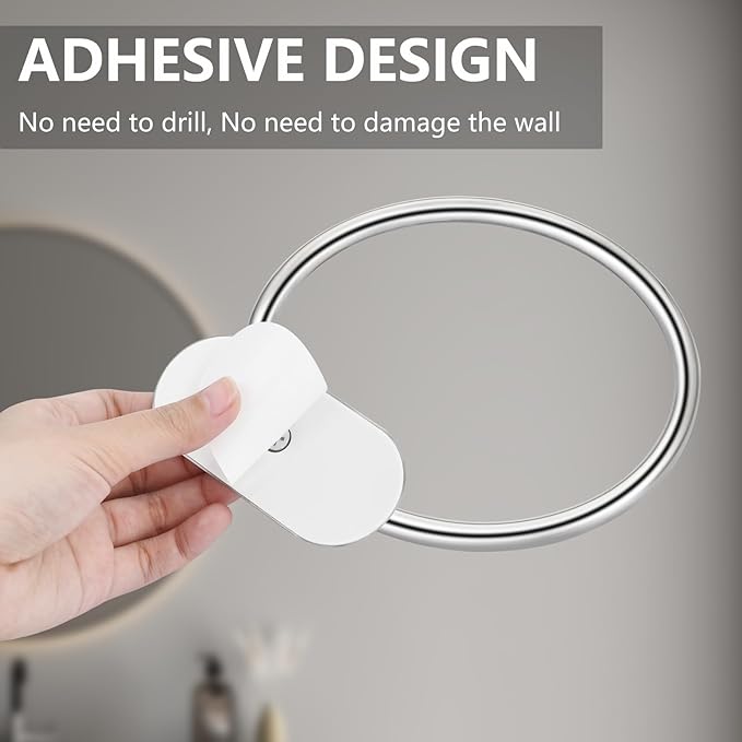 Self Adhesive Towel Ring and Toilet Paper Holder, No Drilling Stainless Steel Bathroom Hardware Set, Sturdy Bathroom Accessories for Home or Kitchen, Wall Mounted (Chrome)