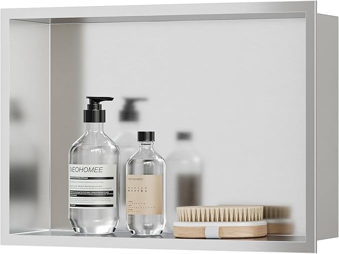 Neodrain Shower Niche, Insert Bathroom Storage Shower Shelf, Stainless Steel Recessed Wall Niche No Tiled Recessed Cabinet Waterproof for Shower Storage(Brushed,18"x12")