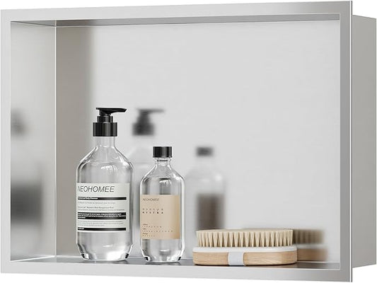 Neodrain Shower Niche, Insert Bathroom Storage Shower Shelf, Stainless Steel Recessed Wall Niche No Tiled Recessed Cabinet Waterproof for Shower Storage(Brushed,18"x12")