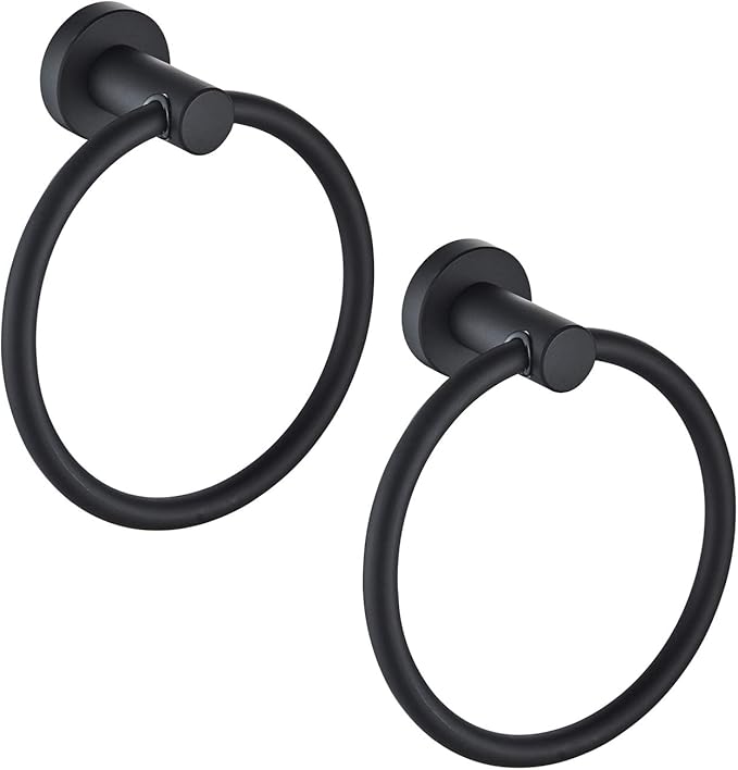 MARMOLUX ACC Matte Black Towel Rings (2 Pack) - Modern Hand Towel Holders for Bathroom Wall - Round Stainless Steel Bathroom Towel Racks - Black Towel Hangers for Bathroom - Towel Holder Bathroom