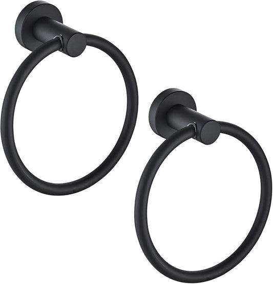 MARMOLUX ACC Matte Black Towel Rings (2 Pack) - Modern Hand Towel Holders for Bathroom Wall - Round Stainless Steel Bathroom Towel Racks - Black Towel Hangers for Bathroom - Towel Holder Bathroom