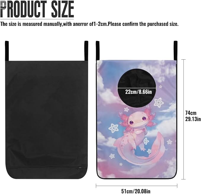 ZOUTAIRONG Cute Pink Axolotl Print Laundry Hamper Hanging Laundry Bag for Bathroom, Zipper Toys Storage Space Saving Organizer