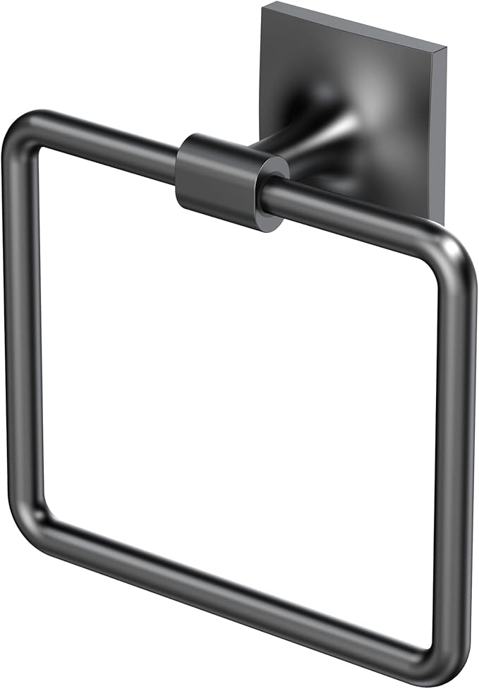 Gatco 5582MX Waterline Towel Ring | Modern Hand Towel Holder for Bathroom | Stylish Decorative Hardware, Heavy Duty Metal, EZ Ancor Mounting | Matte Black