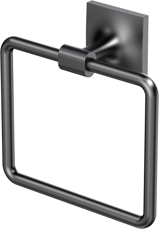 Gatco 5582MX Waterline Towel Ring | Modern Hand Towel Holder for Bathroom | Stylish Decorative Hardware, Heavy Duty Metal, EZ Ancor Mounting | Matte Black