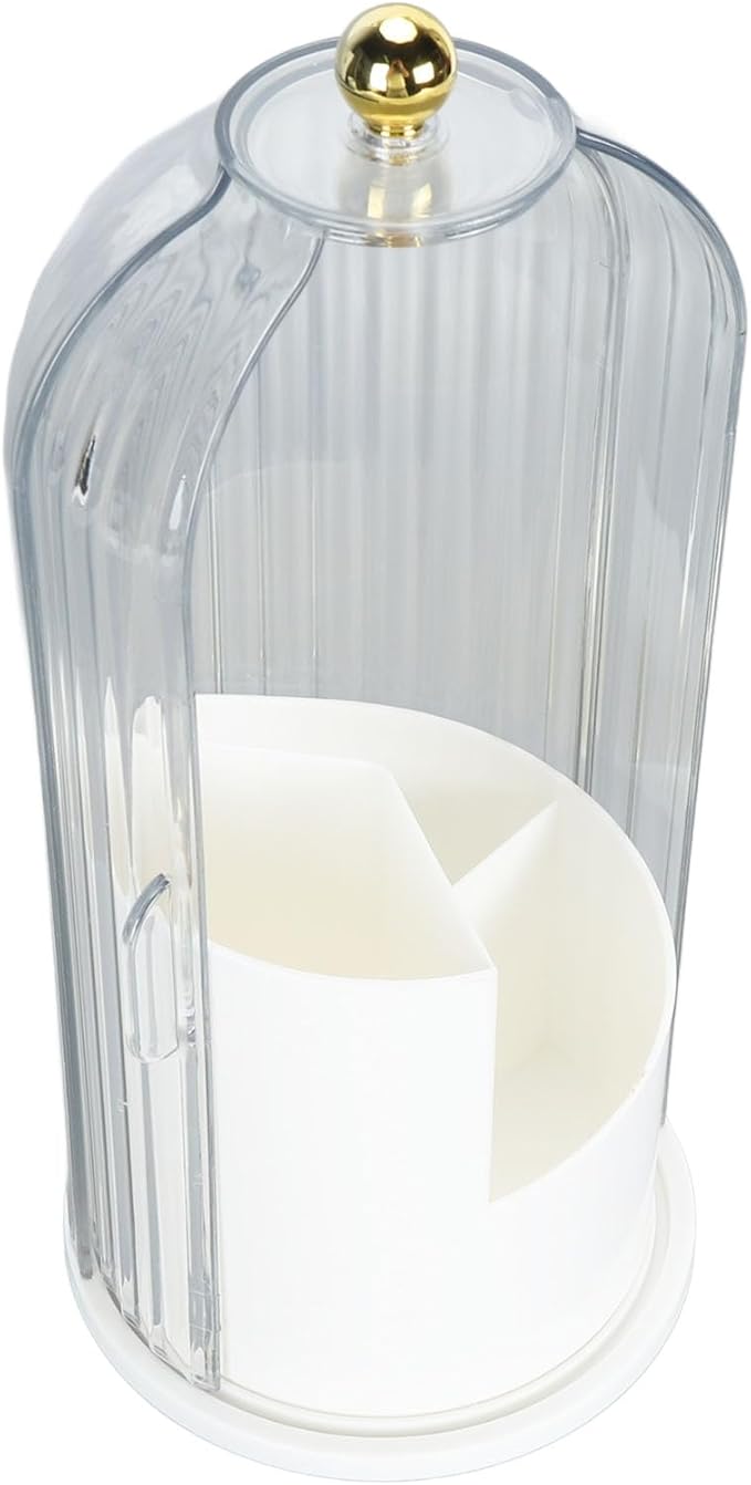 Makeup Brush Holder with Lid Clear Dustproof 360 Degree Rotating Makeup Brush Holder Organizer for Vanity Desktop Bathroom Countertop Nail Brush Rack Portable(White Base with Clear Lid)