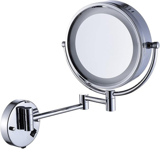 Hardwire LED Lighted Wall Magnifying Mirror for Bathroom with 10x Magnification Sliver,9 Inch Round Surface 13" Extendable Arm Polish Chrome