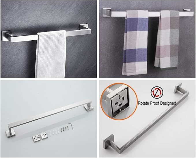 24 Inch Towel Bar for Bathrooms 12/16/20/24/28/32/36 Inch Stainless Steel 304 Brushed Nickel Towel Holder Modern Square Towel Rod Rustproof Wall Mount (1, Brushed Nickel, 24 Inch)