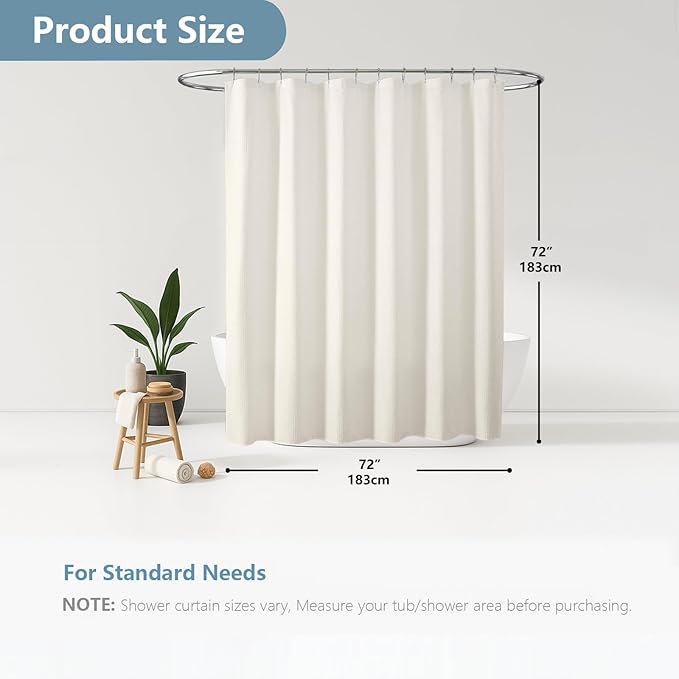 OVZME Berry Cream Shower Curtain, Embossed Textured Fabric Shower Curtain for Bathroom - Soft Cloth & Hotel Spa Luxury, Water Repellent, Machine Washable Shower Curtain, 72X72, Cream