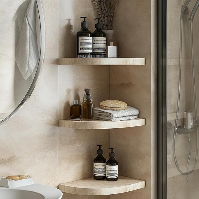 9'' x 9'' x 0.75 Thickness Premium Marble Corner Shelves for Bathroom Wall