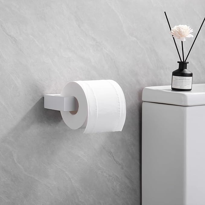 GERZWY 3-Piece Bathroom Accessory Set Stainless Steel Toilet Paper Holder Towel Ring Towel Hooks Wall Mount, White
