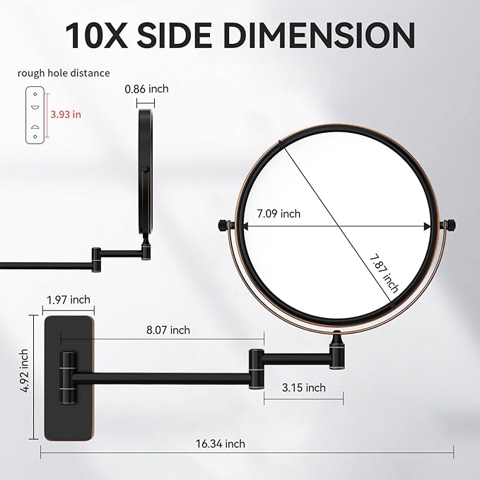 Nicesail Orb 1X/10X Magnifying Makeup Mirrors for Wall Mounted Makeup Mirror 8 Inch, Double-Sided 10x Magnifying Mirror Wall Mount, Oil Rubbed Bronze (8 Inch, 10X)