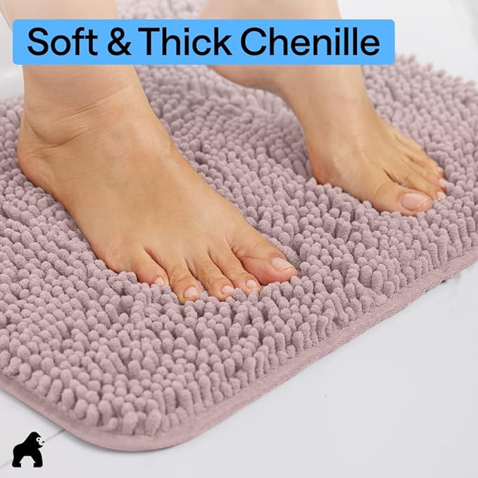 GORILLA GRIP Bath Rug Mat 60x24, Soft Absorbent Chenille, Quick Dry Microfiber Mats, Rubber Backing Washable Shower Floor Rugs, Bathmat Runner, US Designed Bathroom Home Decor Accessories Dusty Rose