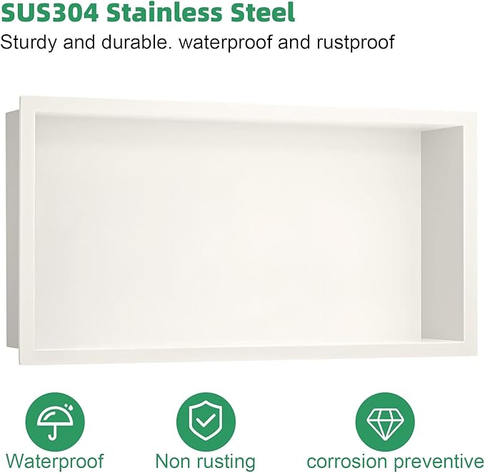 SaniteModar Shower Niche, Stainless Steel Shower Niche No Tile Needed, Recessed for Bathroom Storage (Warm White, 24" x 12")