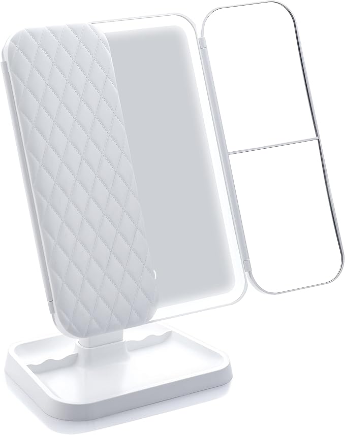 Miss Sweet Lighted Tri-fold Makeup Mirror Vanity Mirror with 1X/2X/3X Magnification (Pure White)