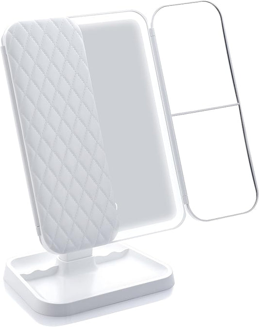 Miss Sweet Lighted Tri-fold Makeup Mirror Vanity Mirror with 1X/2X/3X Magnification (Pure White)