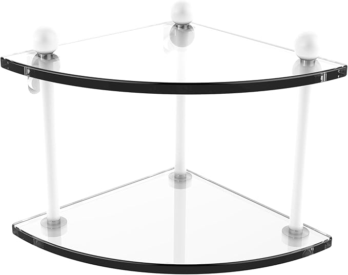 Allied Brass PR-3-WHM Two Tier Corner Glass Shelf, Matte White