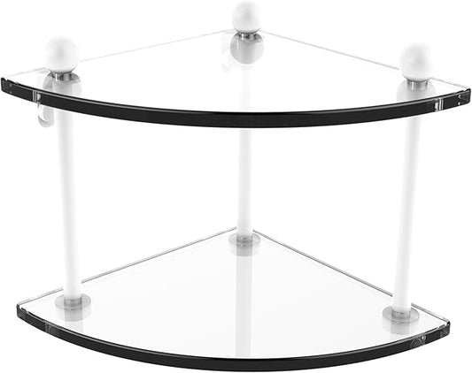 Allied Brass PR-3-WHM Two Tier Corner Glass Shelf, Matte White