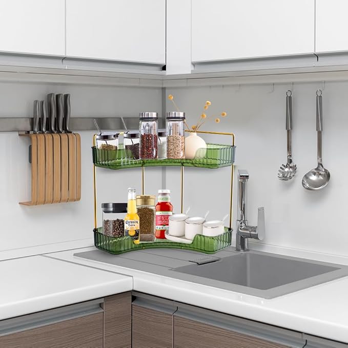 Multifunctional Shelf 2-Tier Corner Bathroom Counter Organizer, Skincare Makeup Organizer Shelf ，Corner Storage Organizers for Bathroom Vanity Table Kitchen