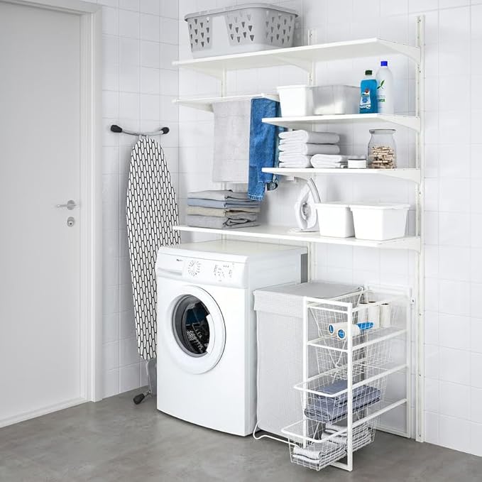 4-Tier Storage White – 9 7/8" x20 1/8" x27 1/2" – Narrow Wire Basket Organizer – Compact Steel Shelf Unit – Powder Coated Rack – Bathroom Laundry Closet Storage – Space Saving Metal Organizer
