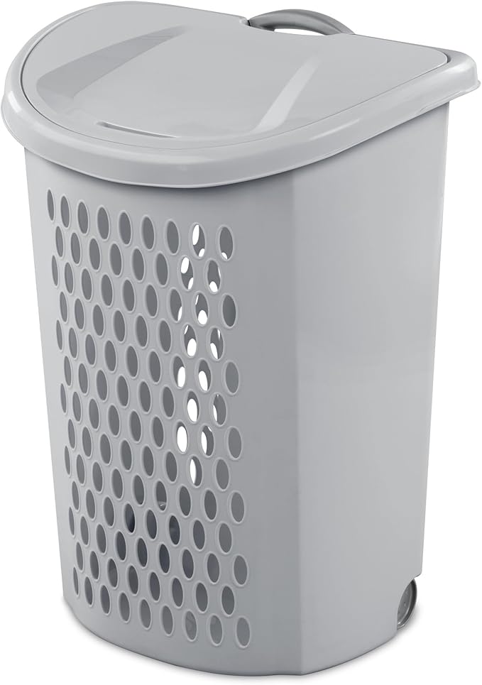 2 Bushel Rolling Laundry Hamper with Lid & Wheels - Light Gray Plastic Laundry Basket, Ventilation Design, Easy Move for Bedroom Bathroom Laundry Room (1 Pack）