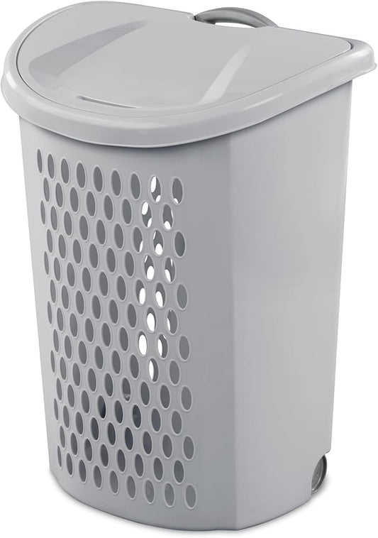 2 Bushel Rolling Laundry Hamper with Lid & Wheels - Light Gray Plastic Laundry Basket, Ventilation Design, Easy Move for Bedroom Bathroom Laundry Room (1 Pack）