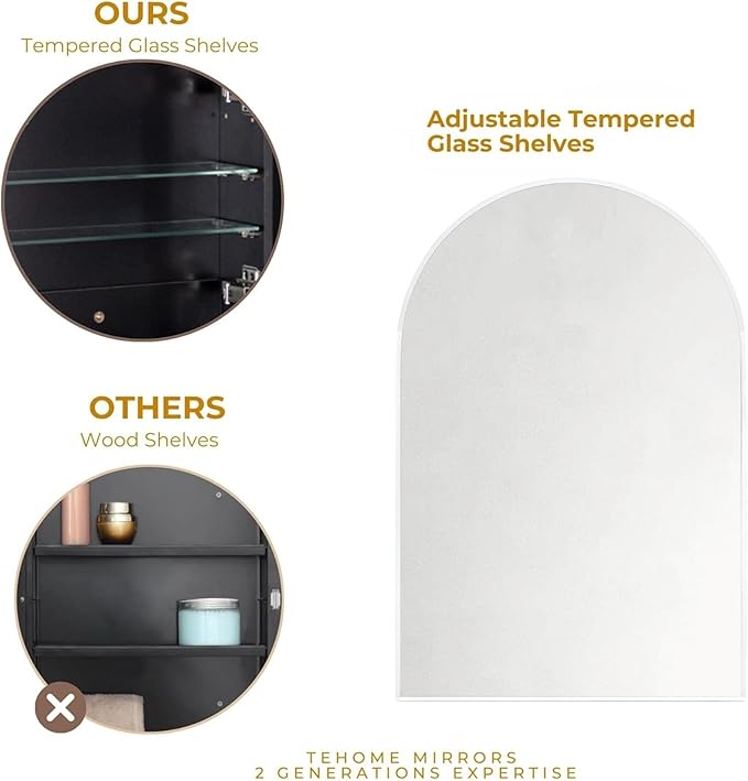 TEHOME 24 x 36'' Chrome Arch Bathroom Medicine Cabinet with Mirror Recessed and Surface Mounted Chrome Medicine Cabinet Mirror