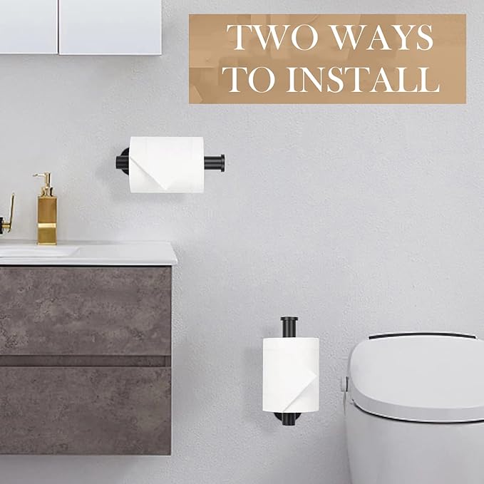 JOPOFI Toilet Paper Holder - Self Adhesive Toilet Paper Holder Wall Mount for Bathroom, SUS 304 Stainless Steel Command Strip Toilet Paper Roll Holder Stick On Wall, No Drilling - Matte Black（2 Pcs）
