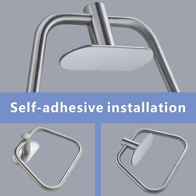 Self-Adhesive Towel Ring, Bathroom Hardware Accessories, 304 Stainless Steel Hand Towel Holder for Bathroom and Kitchen, Ladder Towel Hook, No Drill Installation Wall Mount (Brushed Nickel)