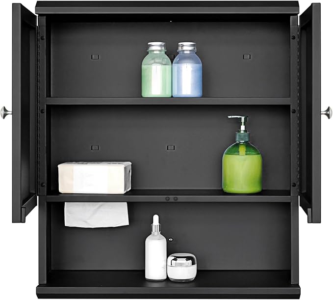 Fundin Black Bathroom Wall Metal Cabinet with Hidden Tissue Slot & Adjustable Shelves, Over The Toilet Storage Cabinet for Bathroom Laundry Room