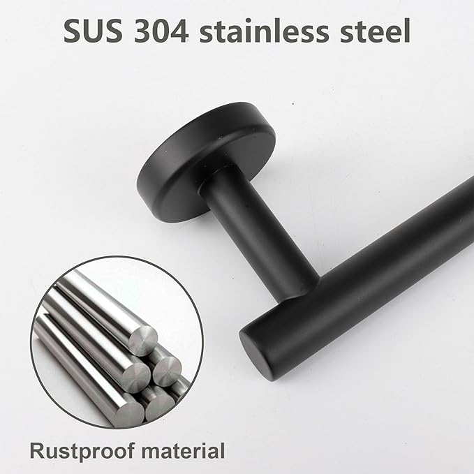 TocTen Bath Towel Bar - 2 Pack Thicken SUS304 Stainless Steel Towel Rack for Bathroom, Bathroom Hardware Accessories Towel Rod Heavy Duty Wall Mounted Towel Holder (24 Inch, Matte Black)