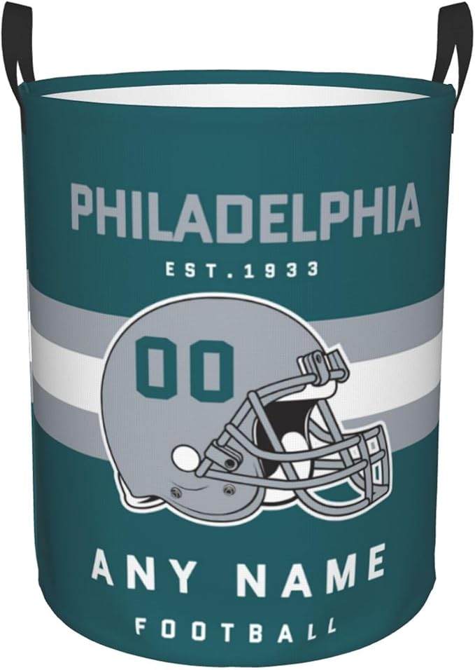 Custom Philadelphia Laundry Hamper - Personalized Football Style Laundry Basket - Customized Name And Number - Dirty Clothes Hamper Waterproof Large Capacity Hamper for Bedroom Bathroom Living Room