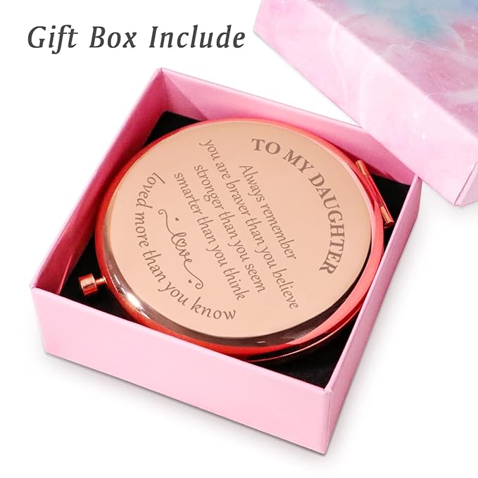 Personalized Gifts for Daughter, Custom Daughter Gifts for Birthday, Engraved Compact Mirror, Mothers Day Basket Stuffers