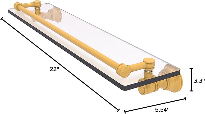 Allied Brass CL-1-22-GAL-SGL Carolina Collection 22 Inch Glass Shelf with Gallery Rail, Spanish Gold