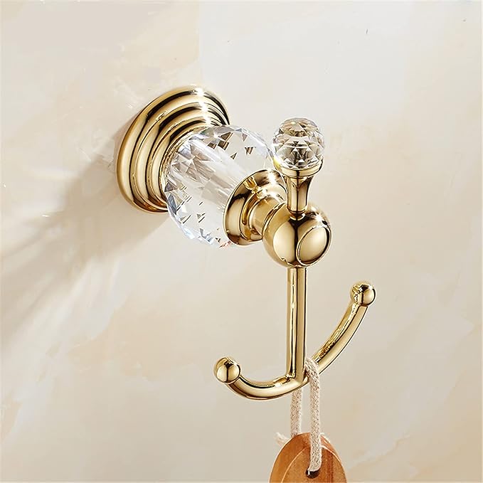 Leyden Gold Crystal Bathroom Accessories, Towel Bar Set Toilet Paper Holder Towel Ring Coat Hooks Shinny Bathroom Hardware Wall Mounted 4 Pieces with Crystal Ball Base