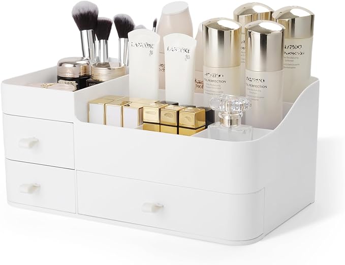 BTremary Makeup Organizer for Vanity, Large Capacity Desk Organizer with Drawers for Cosmetics, Lipsticks, Jewelry, Nail Care, Skincare, Ideal for Bedroom and Bathroom Countertops