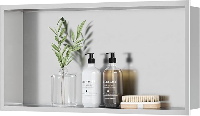 Neodrain Shower Niche, Insert Bathroom Storage Shower Shelf, Stainless Steel Recessed Wall Niche No Tiled Recessed Cabinet Waterproof for Shower Storage(Brushed,24"x12")