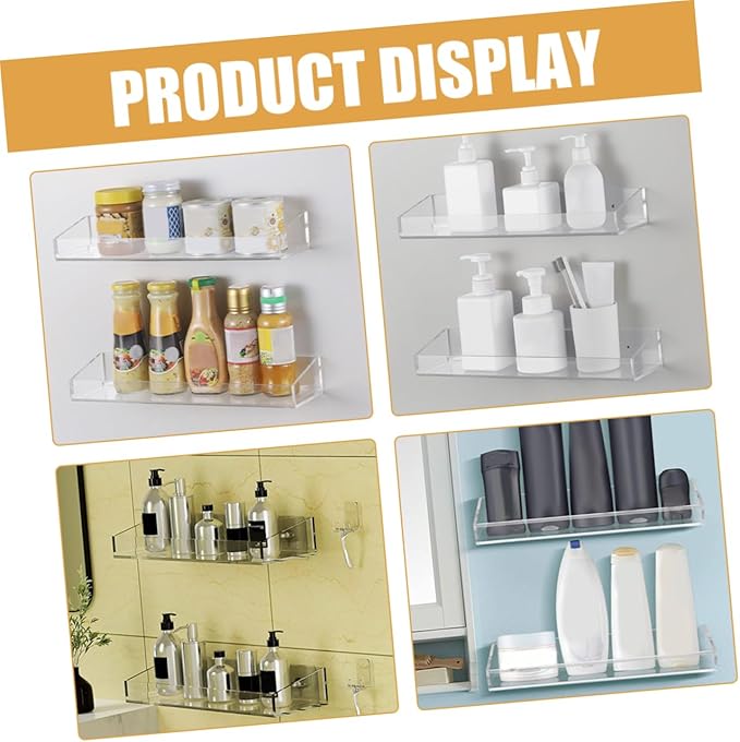 1set Acrylic Floating Shelf for Bathroom Kitchen Wall Wall-mounted Storage Rack for Toiletries Seasoning Bottles Shelf Organizer