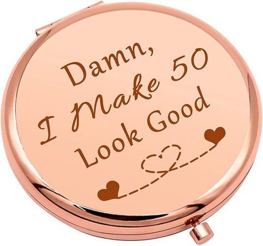 50th Birthday Gifts for Women 50 Years Old Birthday Gifts Ideas Rose Gold Compact Mirror for Mom Wife Aunt Turning 50 Gifts Women Folding Makeup Mirror for Friend Sister Women's 50th Birthday Gifts
