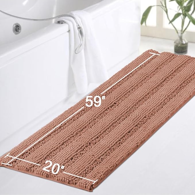 Turquoize Bathroom Runner Rug Extra Long Chenille Area Rug Non-Slip Bath Room Rug Shag Shower Mat Muted Clay Rugs Kitchen Rugs Washable Bath Mats for Bathroom 59 x 20 inches, Muted Clay
