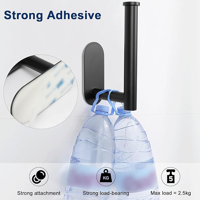 NearMoon Toilet Paper Holder Self Adhesive, Premium Thicken SUS304 Stainless Steel Rustproof Adhesive Toilet Roll Holder no Drilling for Bathroom, Kitchen, Washroom (4 Pack, Matte Black)