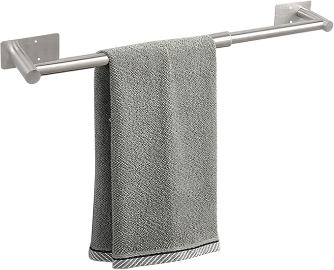 Self Adhesive Bath Towel Bar, Stainless Steel Towel Racks for Bathroom Sticky & Wall Mounted Install Towel Holder,Heavy Duty Towel Rod Rustproof Towel Hanger for Bathroom(Brushed Nickel,24In)