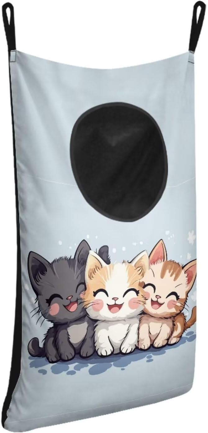 ZOUTAIRONG Cute Cat Hanging Laundry Bag Basketball Over The Door Laundry Hamper Zipper Laundry Basket Storage Organizers for Bedroom/Bathroom/Dorm/Closet