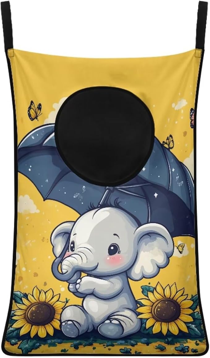 ZOUTAIRONG Cute Elephant Hanging Hamper for Clothes Over the Door Laundry Hamper Laundry Basket Hanging Shelf Closet Storage Organizer Hamper Laundry Bag for Bedroom