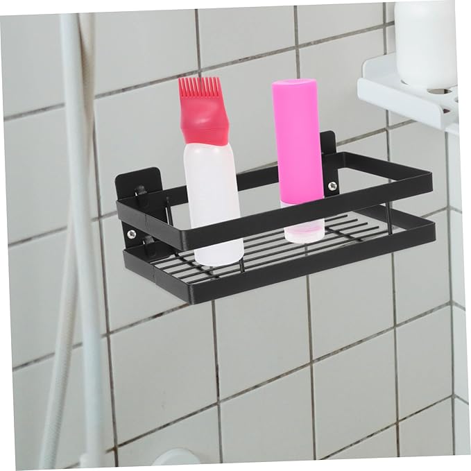 Mobestech Wall Mounted Bathroom Storage Rack Adhesive Iron Art Shelf for Bathroom Kitchen and Bedroom No Drill Organizer for Makeup Toiletries and Seasoning Modern Design