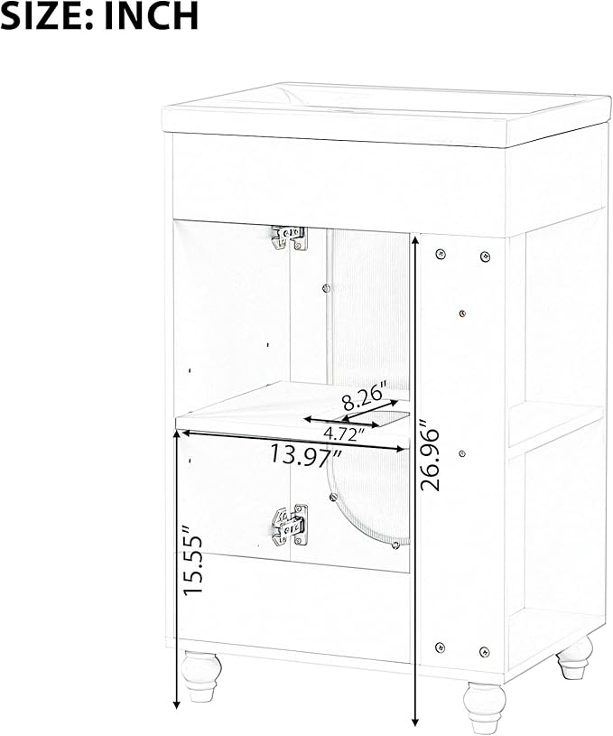 Virubi 20" Small Bathroom Vanity with Sink and Glass Door, Storage Shelf & Toilet Paper Holder,Solid Wood & MDF Modern Single Bathroom Sink Cabinet with Shelves,Freestanding,White