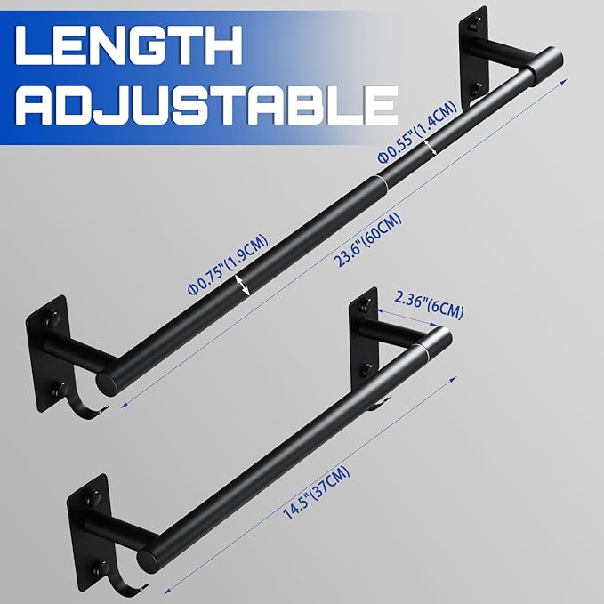Adjustable Towel Rack for Bathroom, Stainless Steel Sturdy Towel Bar Rod (14.5”-23.6”) Wall Mount, Rustproof Towel Holder with Hanger Hook, Space-Saving Towel Rail for Bathroom Kitchen - Black