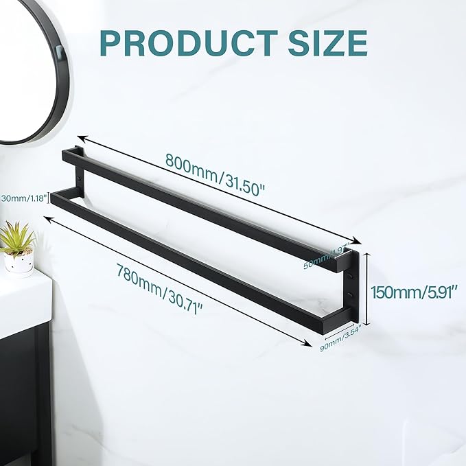Alise Double Towel Bar, 32" Towel Racks for Bathroom Wall Mounted SUS304 Stainless Steel, Quick Drying Bathroom Towel Holder, Long Heavy Duty Towel Hanger, Matte Black
