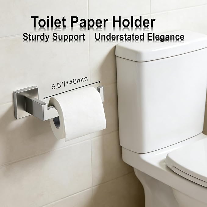 Bathroom Hardware Set 4 Piece Brushed Nickel Bathroom Accessories Set SUS304 Towel Bar Set Includes Towel Bar 16 Inch+Towel Holder+Toilet Paper Holder+Towel Hooks (4, Brushed Nickel, 16 Inch)