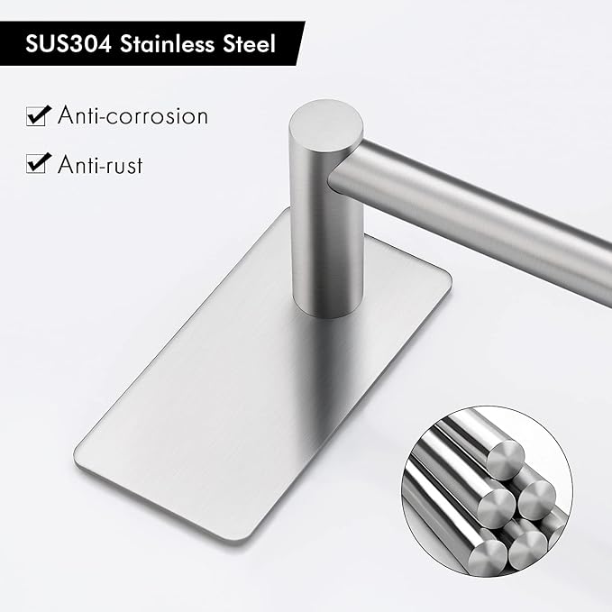KES 12-Inch Self Adhesive Single Towel Bar Towel Hanger Wall Mount No Drill Bathroom Lavatory SUS304 Stainless Steel Brushed Finish, A7000S30-2